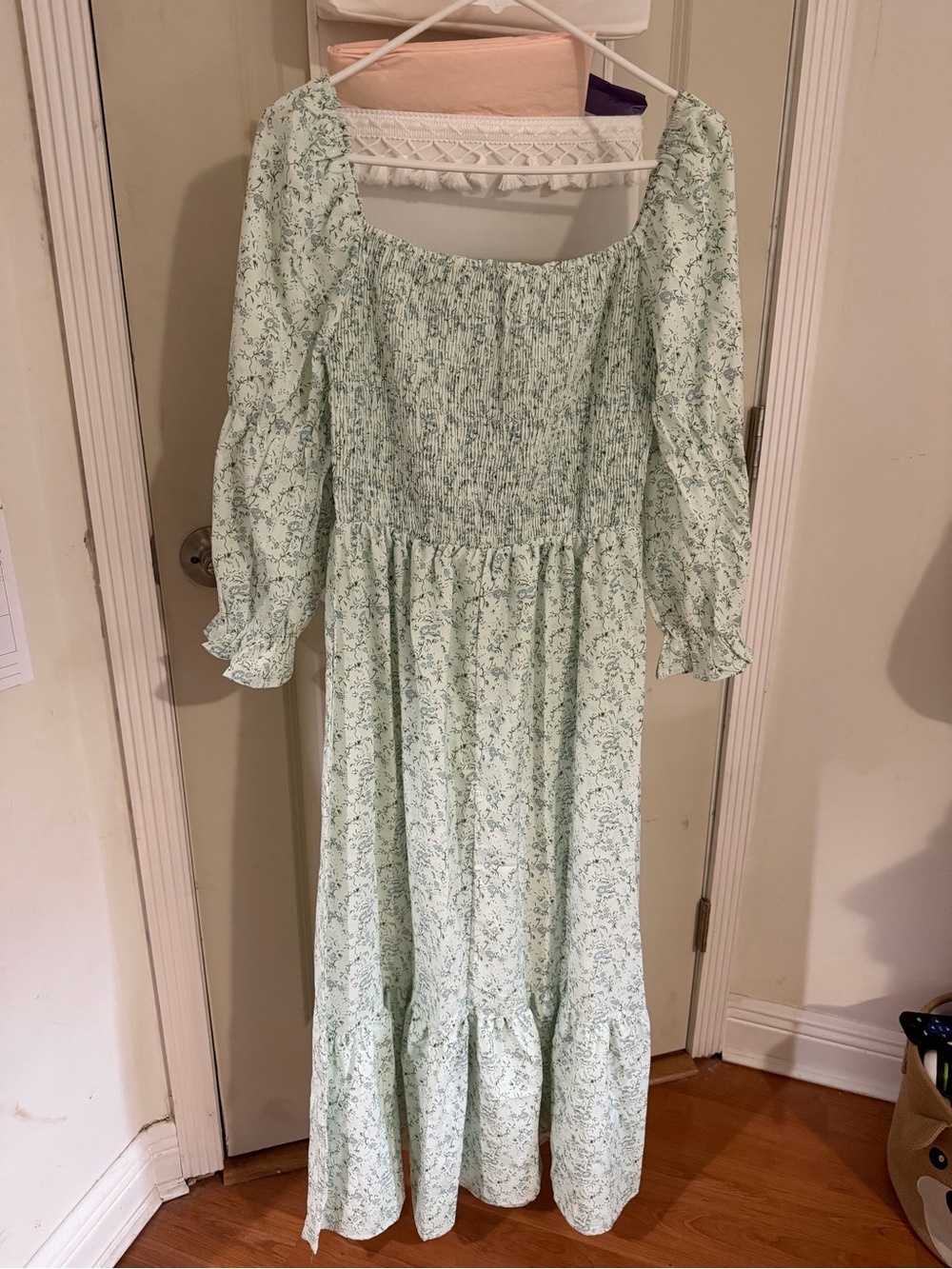 Off-Shoulder Floral Maxi Dress in Light Green